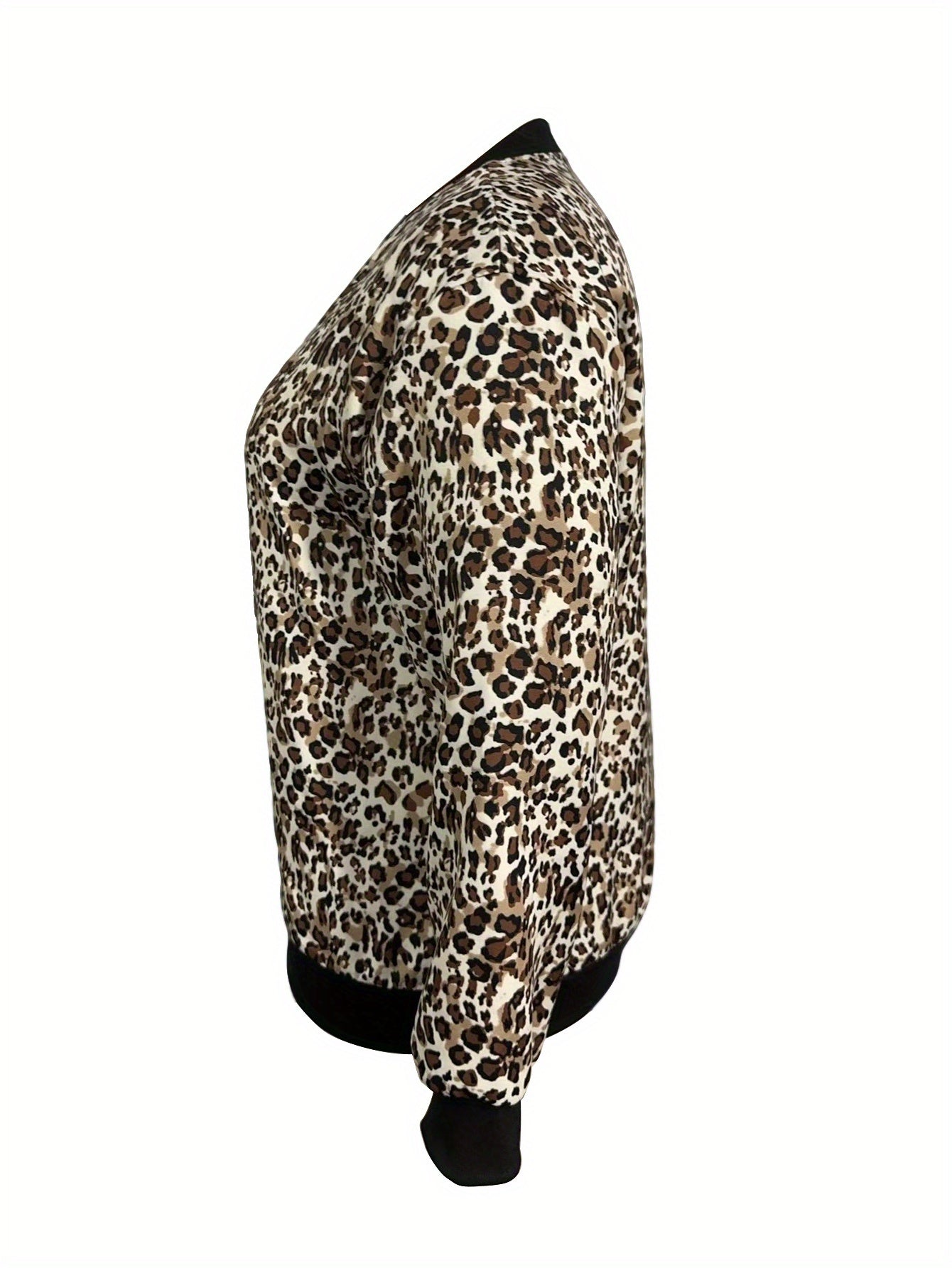 Plus Size Leopard Print Cardigan Zipper Long Sleeve Women's Top