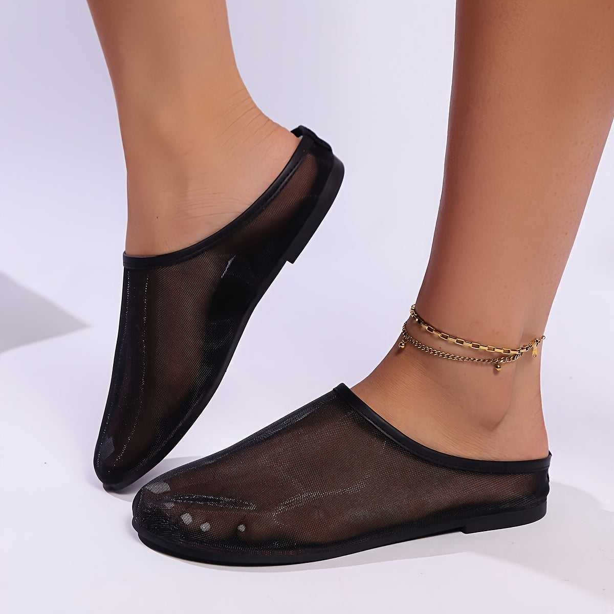 Women's Mesh Slip-On Mules Casual Flat Sandals White All-Season Comfort