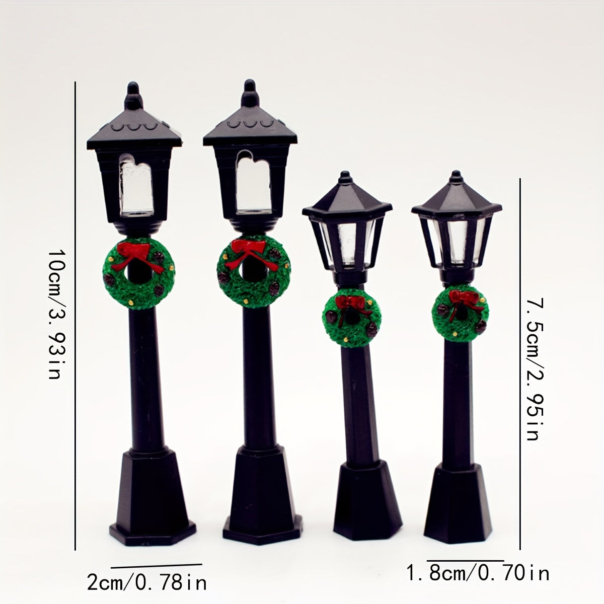 Miniature Christmas Lamp Posts with Wreaths Set of 3 Plastic Seasonal Figurines No Electricity