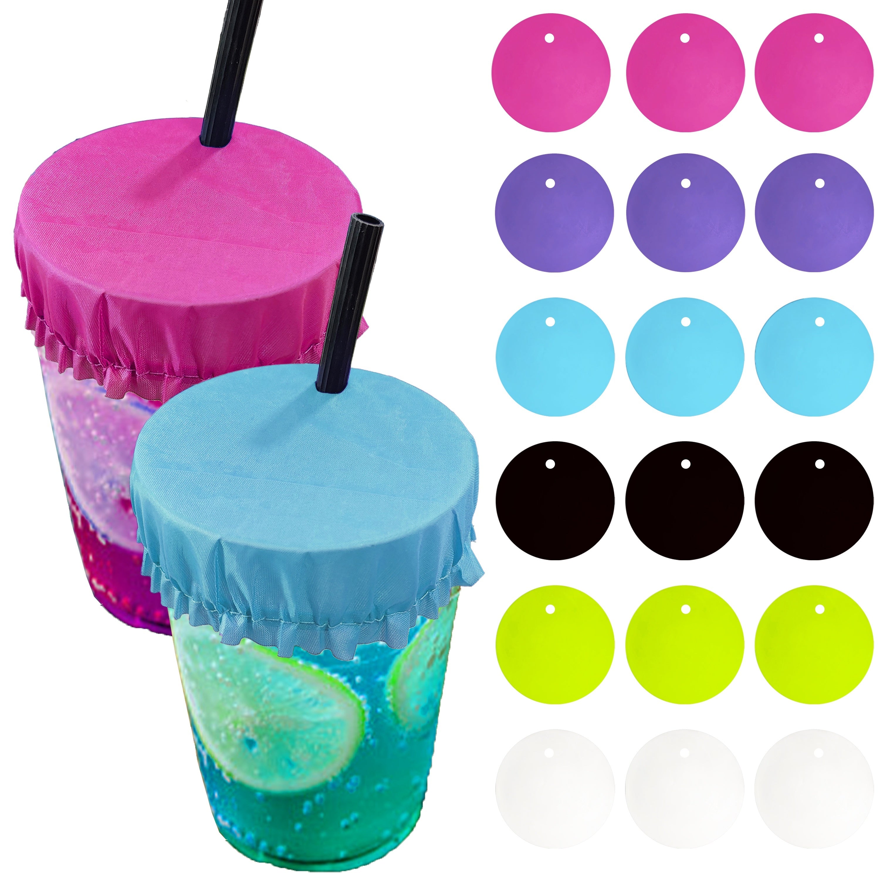 Set of 18 Drink Covers Waterproof Reusable Cup Protectors with Straw Hole