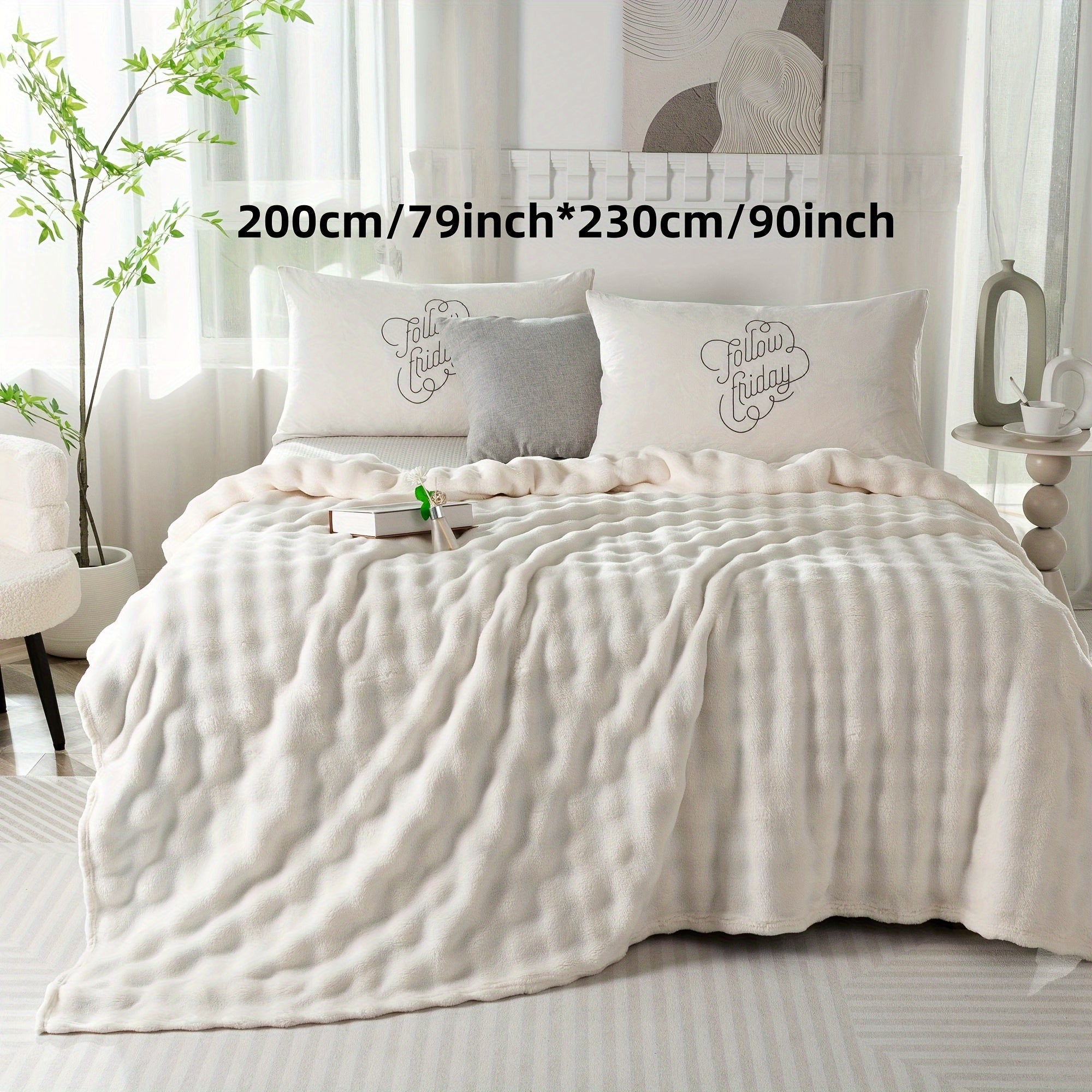 Hypoallergenic Polyester Bed Blanket Faux Rabbit Fur Plush Throw for Bedroom Sofa Travel