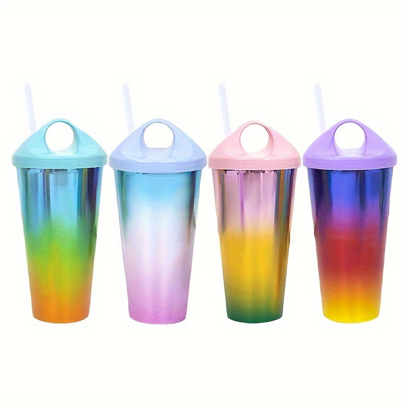 Plastic Gradient Reusable Water Bottle with Straw Non-Slip Shatterproof Sports Bottle for Fitness Juice Coffee