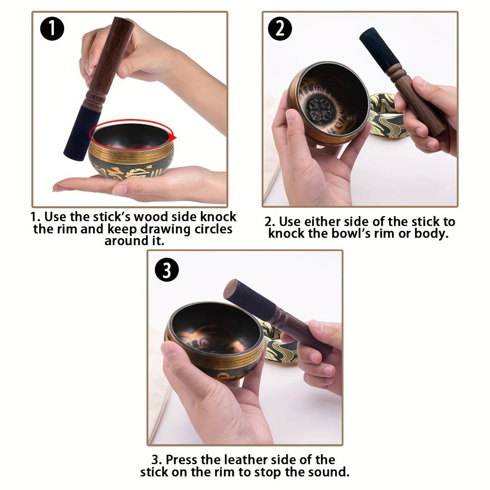 Handcrafted Copper Tibetan Singing Bowl Set with Mallet and Bag for Meditation Yoga Chakra Balancing