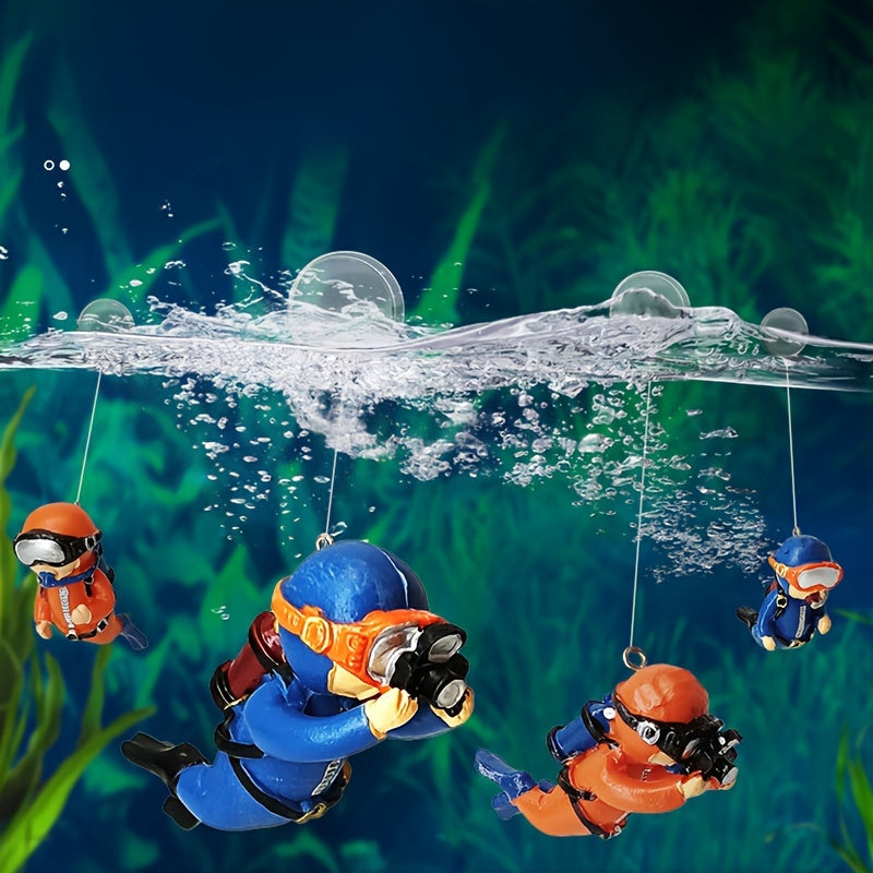 Set of 4 ABS Floating Diver Fish Tank Decor with Bubbles