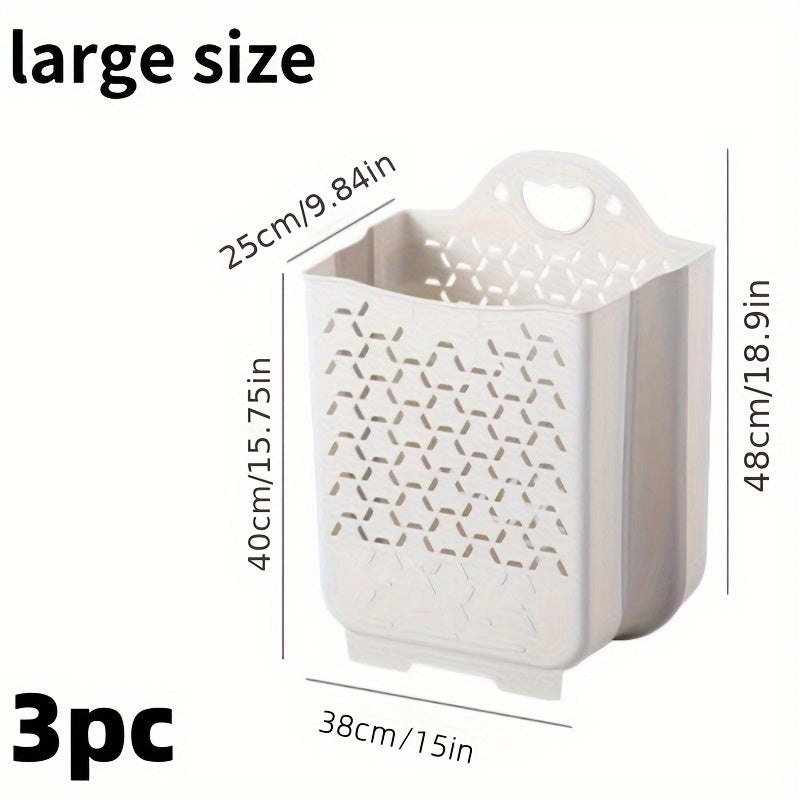 Conjunto de 3 cestas de ropa plegables para colgar en la pared con ganchos para baño o dormitorio