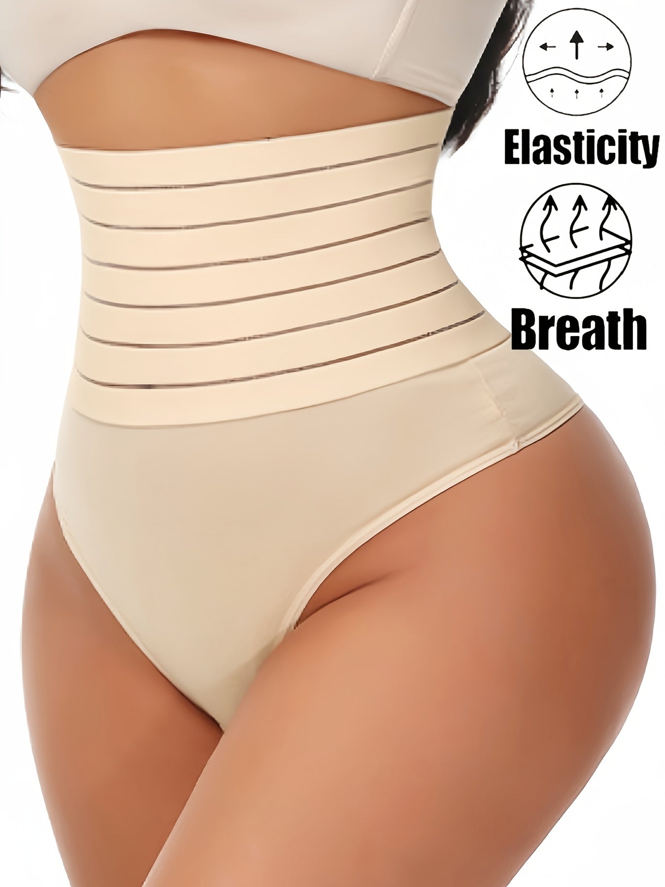 High-Waist Shapewear Panties for Women Tummy Control Beige Nylon Blend