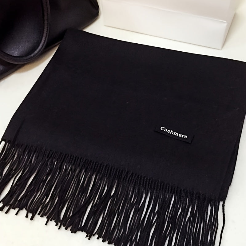 Women's Soft Wool Scarf with Tassels Cozy Warm for Fall and Winter