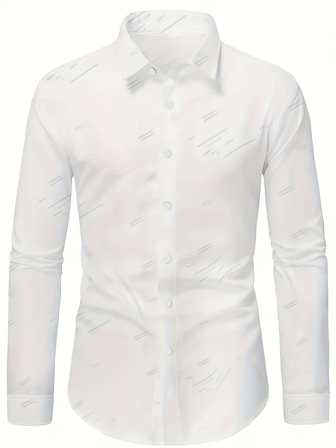 Erkaklar uchun tasodifiy ko'ylak, oq asosda va chiziqli naqshda, barcha fasllar va tadbirlar uchun mos 140g matodan tayyorlangan.