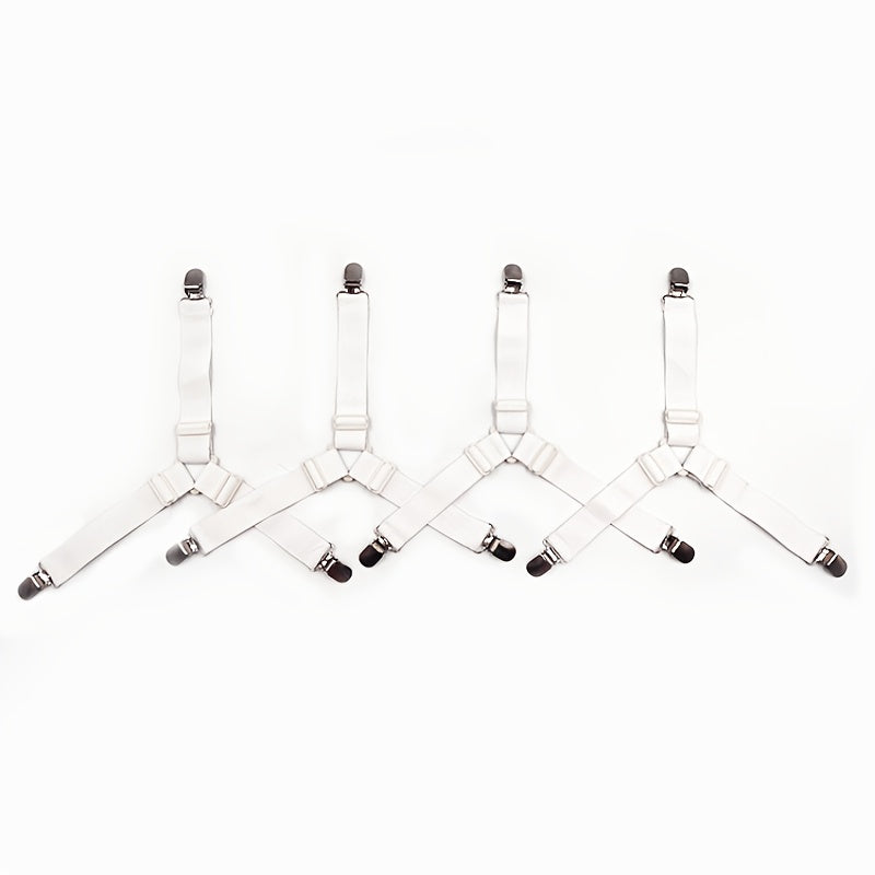 Регулируемые треугольные держатели для квилтов, набор из 4 штук - нескользящие металлические зажимы с эластичными лентами для закрепления подушек дивана и постельного белья - практичные черные защитные ремни, невидимый дизайн