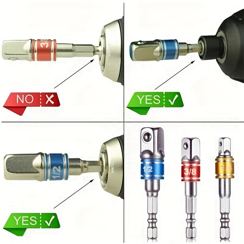 2Pcs 1/4 3/8 1/2 Hex Shank Electric Wrench Sleeve Connectors
