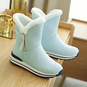 Women's Fleece-Lined Snow Boots Ankle Booties Zipper Solid Color