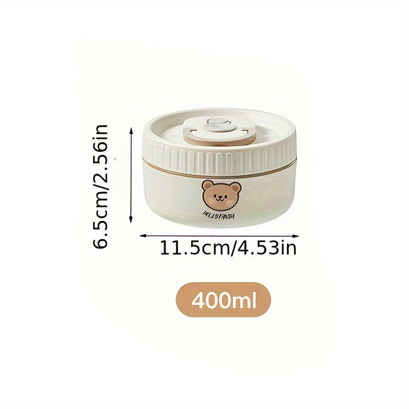 Stainless Steel Insulated Lunch Box with Microwave-Safe Soup Bowl, Bear Design