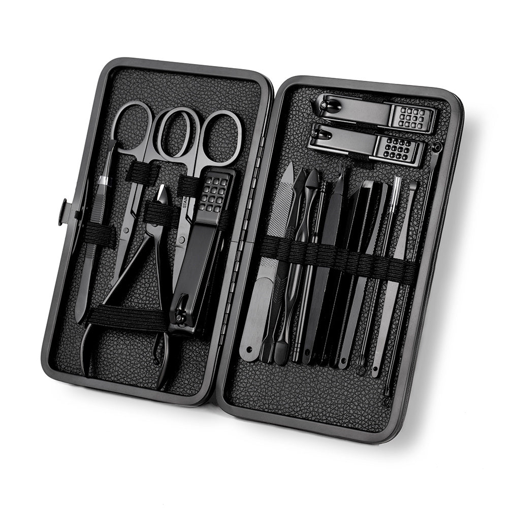 7Pcs Male Black Stainless Steel Manicure Set for Hands Feet Face Care