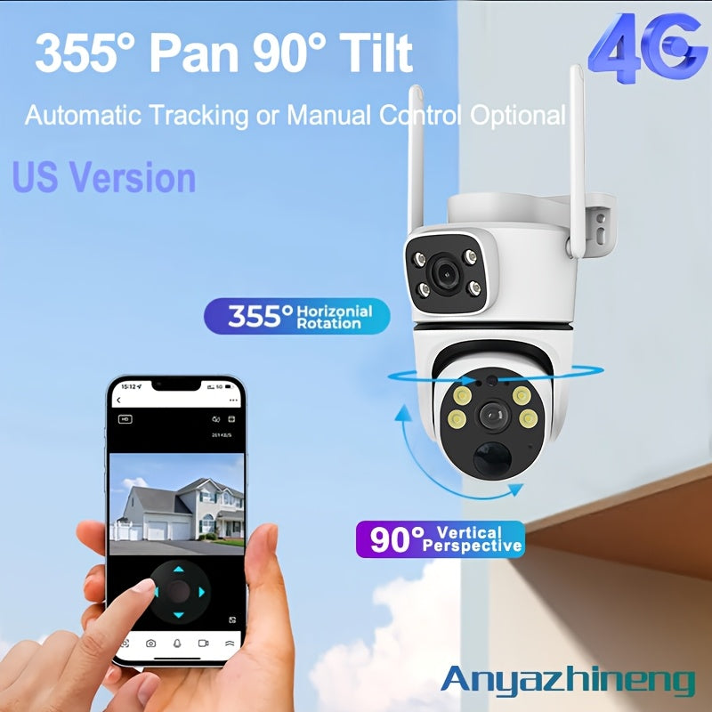 Outdoor Solar Security Camera with 4G LTE, 355° View, PIR Motion Detection, Two-Way Audio