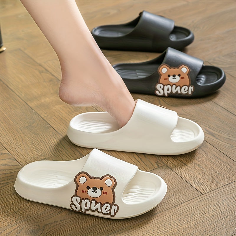 Women's Cartoon Bear Print Slides Casual Soft Sole Pillow Shoes