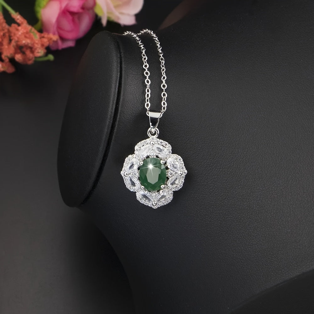 Women’s Jewelry Set with Green Cubic Zirconia and White Gold Plating for Weddings and Events