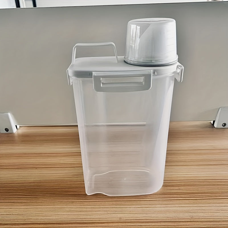Food-Grade Plastic Rice Dispenser with Spout and Measurement Scale, Leak-Proof Dustproof Storage