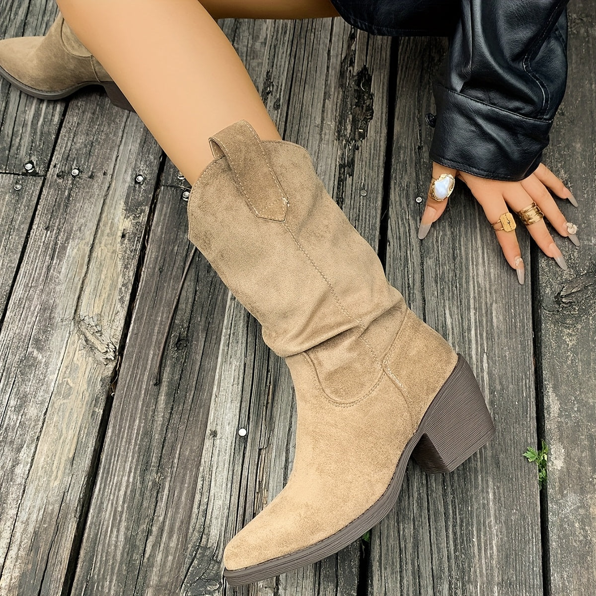 Женские ботинки на среднем каблуке с массивной подошвой и кожзаменителем, легко надевающиеся, для городского стиля