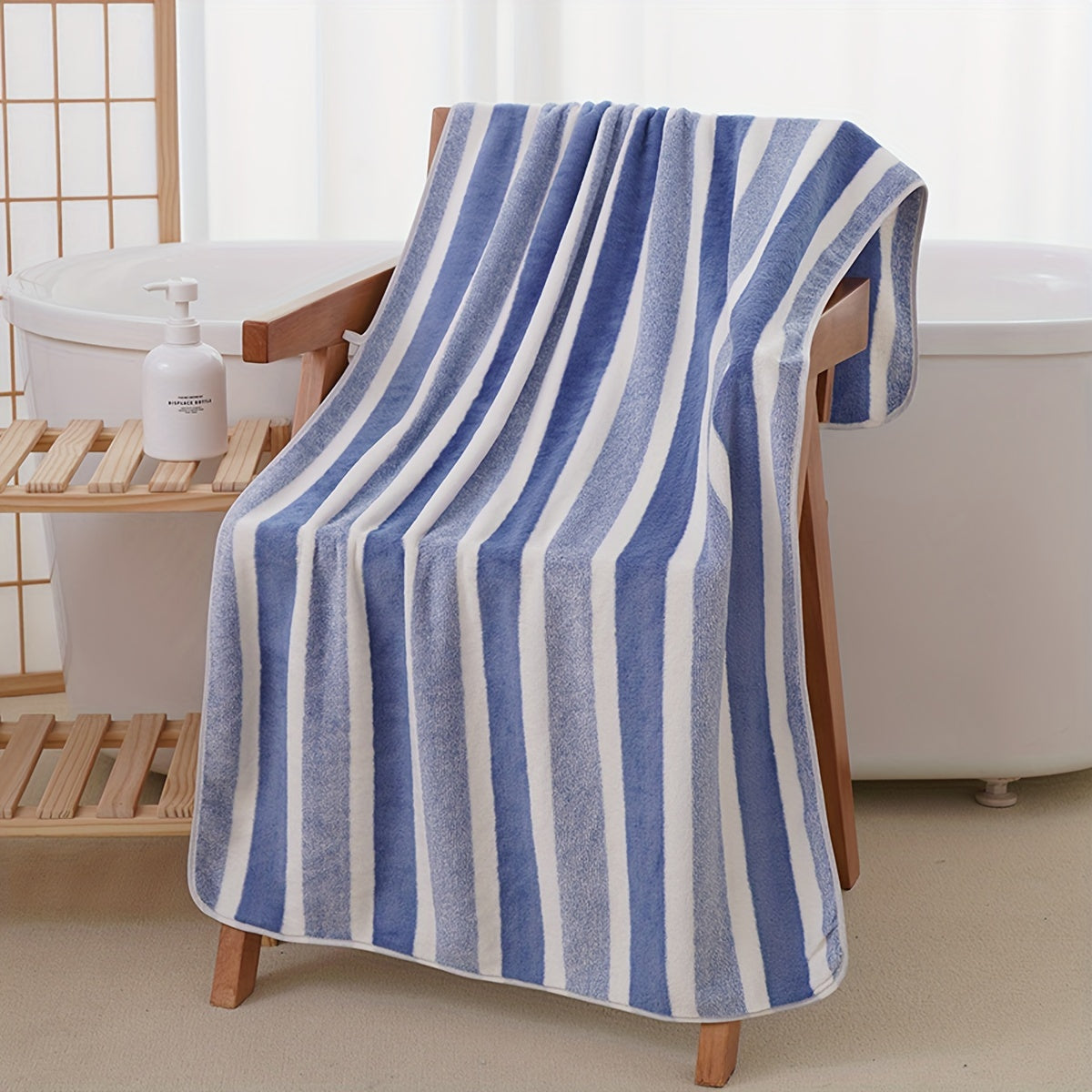 Microfiber Bath Towel Quick-Dry Highly Absorbent 139x70cm Gray and White