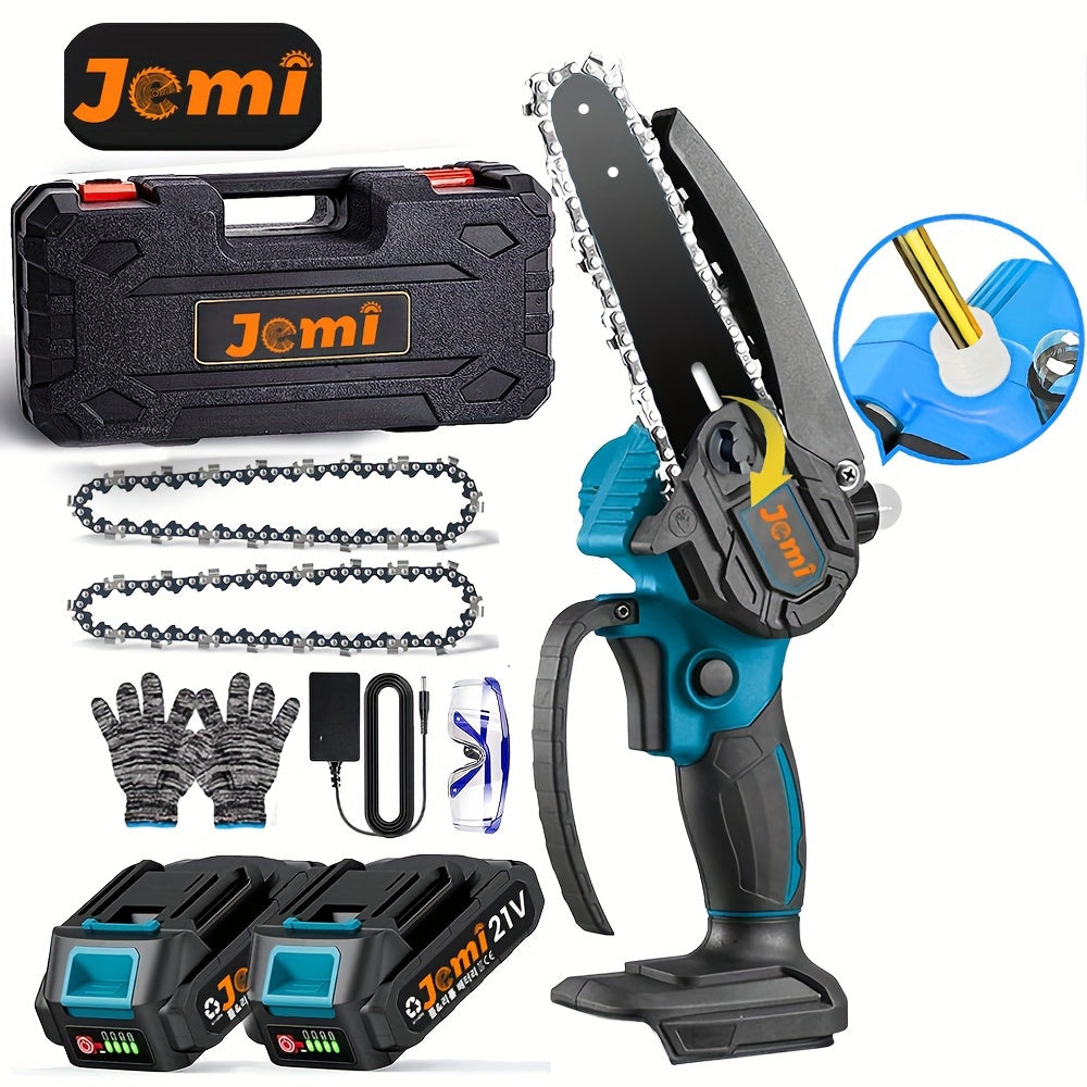 Mini motosierra inalámbrica de 6 pulgadas con 2 baterías, bloqueo de seguridad, ligera para cortar madera