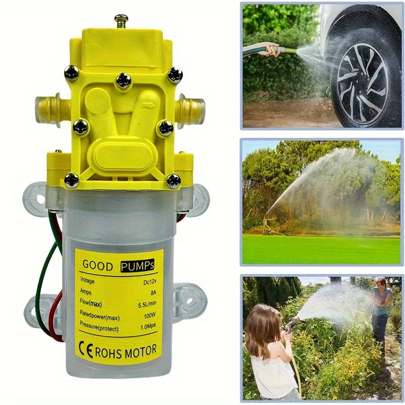 Bomba de agua de 12V de autocebado para lavado de coches, autocaravana, 100W, flujo ajustable