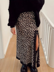 Plus Size Women's Leopard Print Lace High-Waisted Maxi Skirt