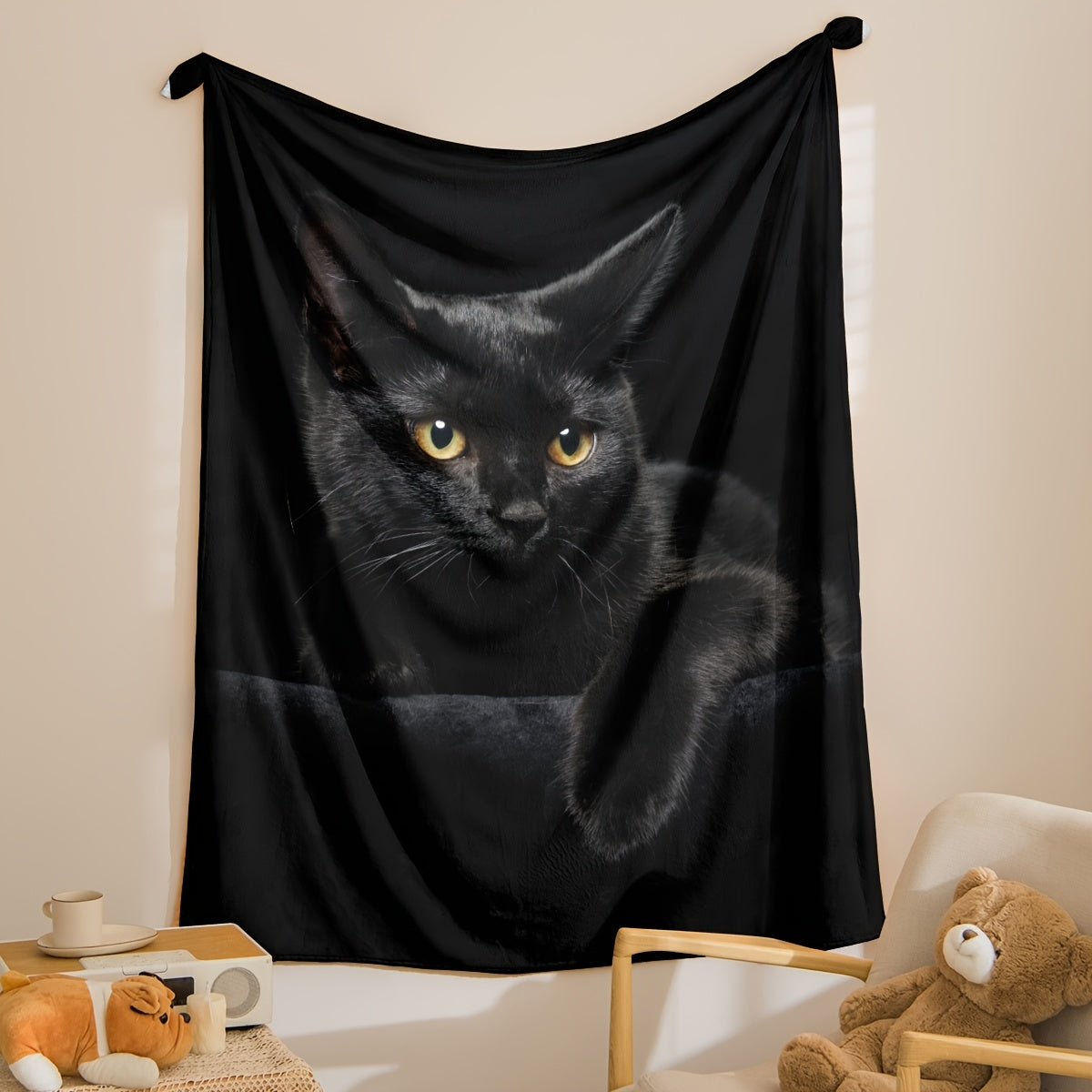 Black Cat Print Flannel Blanket for Adults Lightweight Soft Throw for Bed Couch Travel