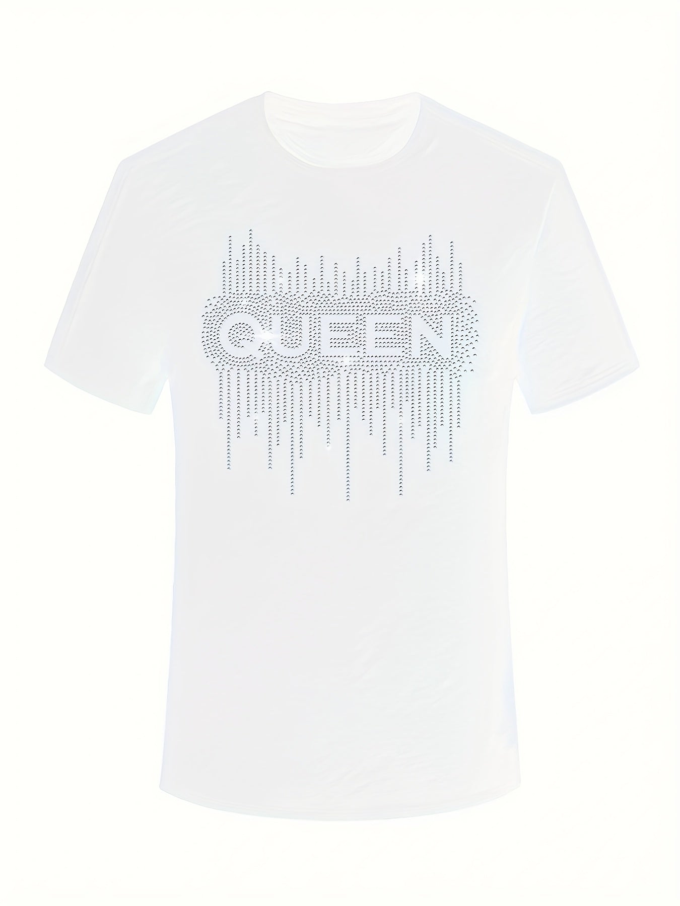 Plus Size Black Diamond Print T-Shirt with Half Sleeves Crew Neck Loose Fit for Women