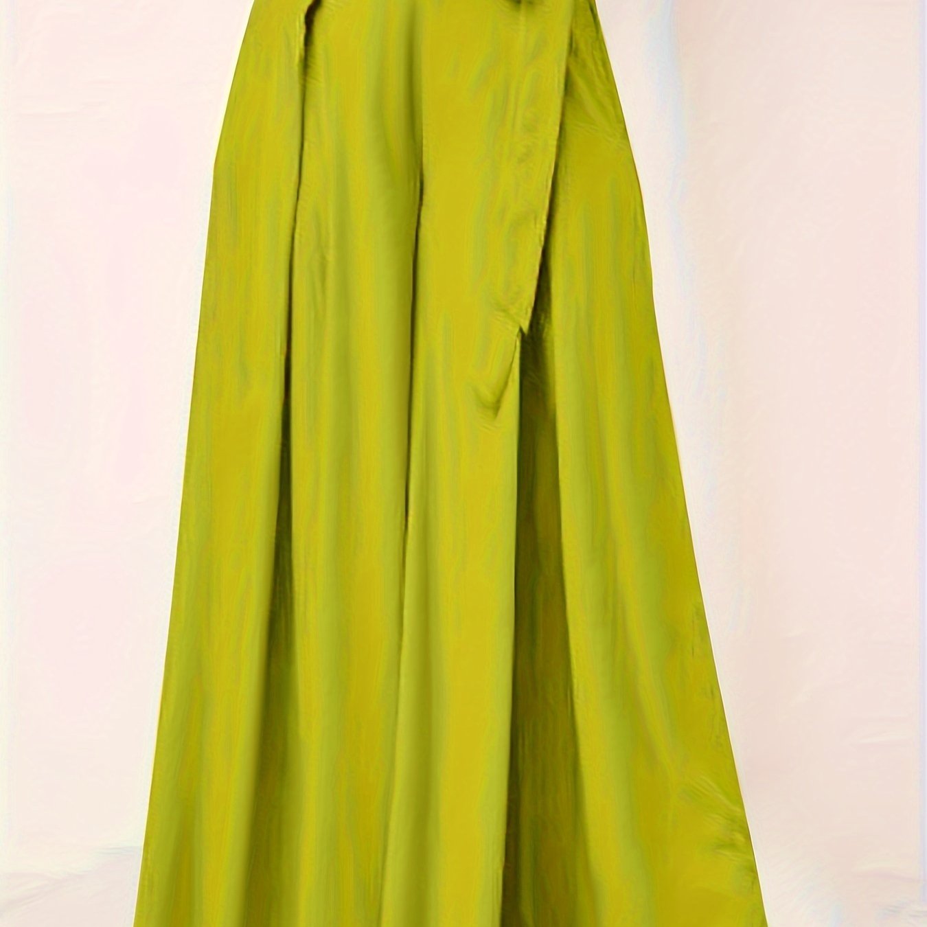 Pantalones anchos de mujer con lazo en la parte delantera, cintura alta, casual, de poliéster tejido