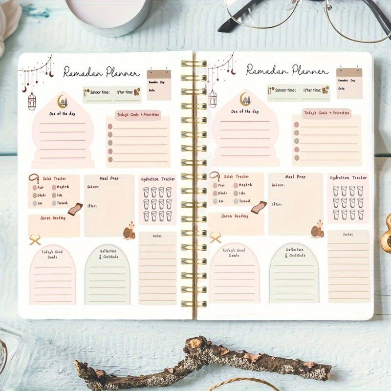 Ramadan Planner Notebook with Crescent Design, To-Do List, Priorities, A5 Spiral Diary, Various Sizes