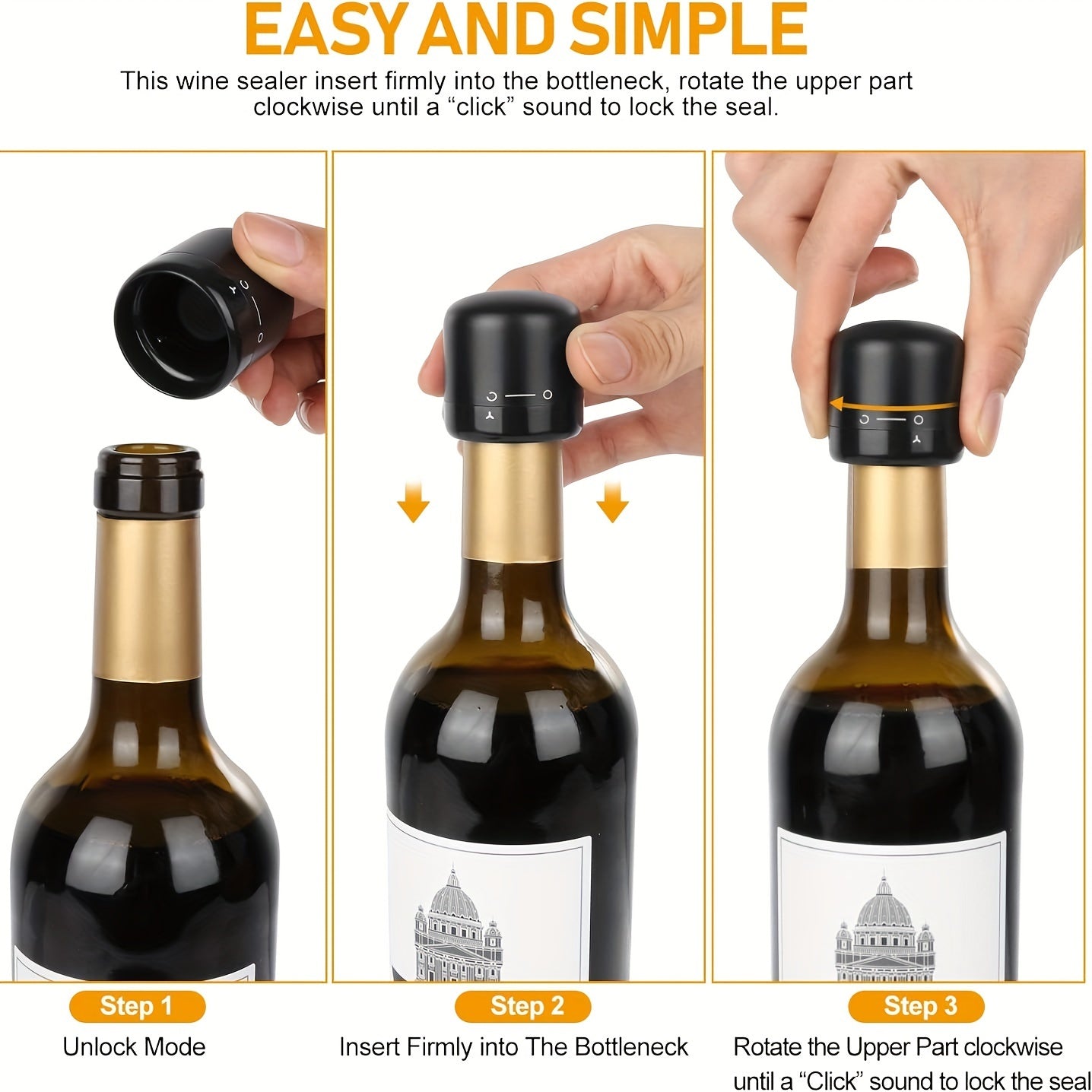 Set of 4 Black Leakproof Wine and Champagne Bottle Stoppers for Bars and Restaurants