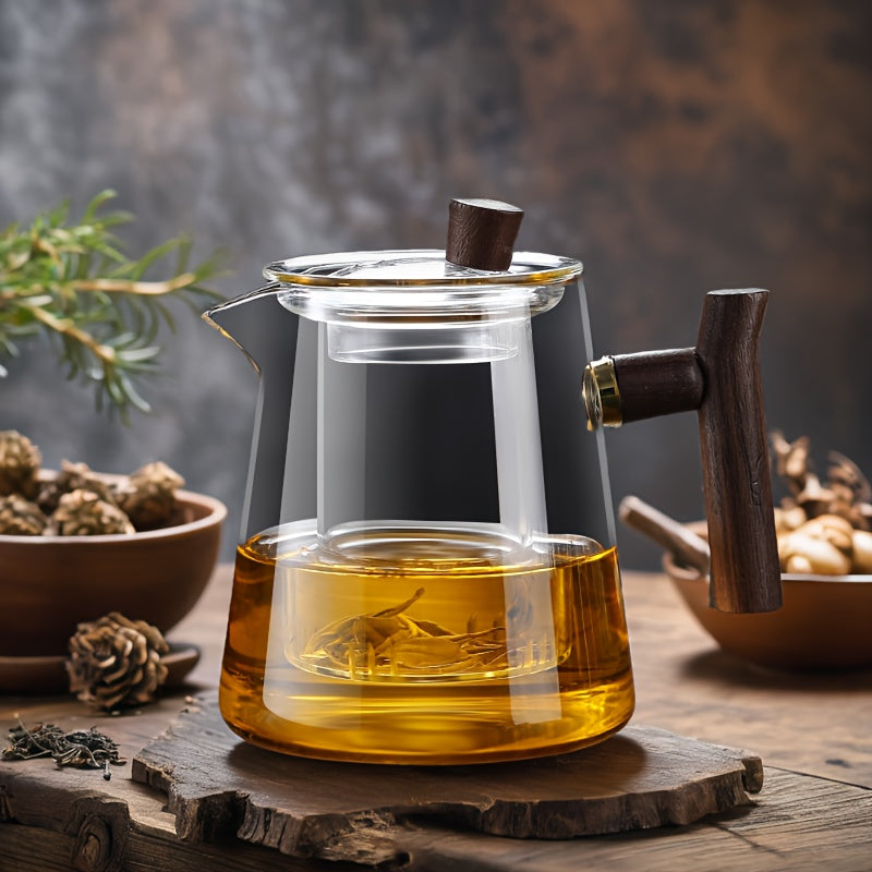 Tetera de vidrio con revestimiento de vidrio y separación de té, elegante para uso exterior