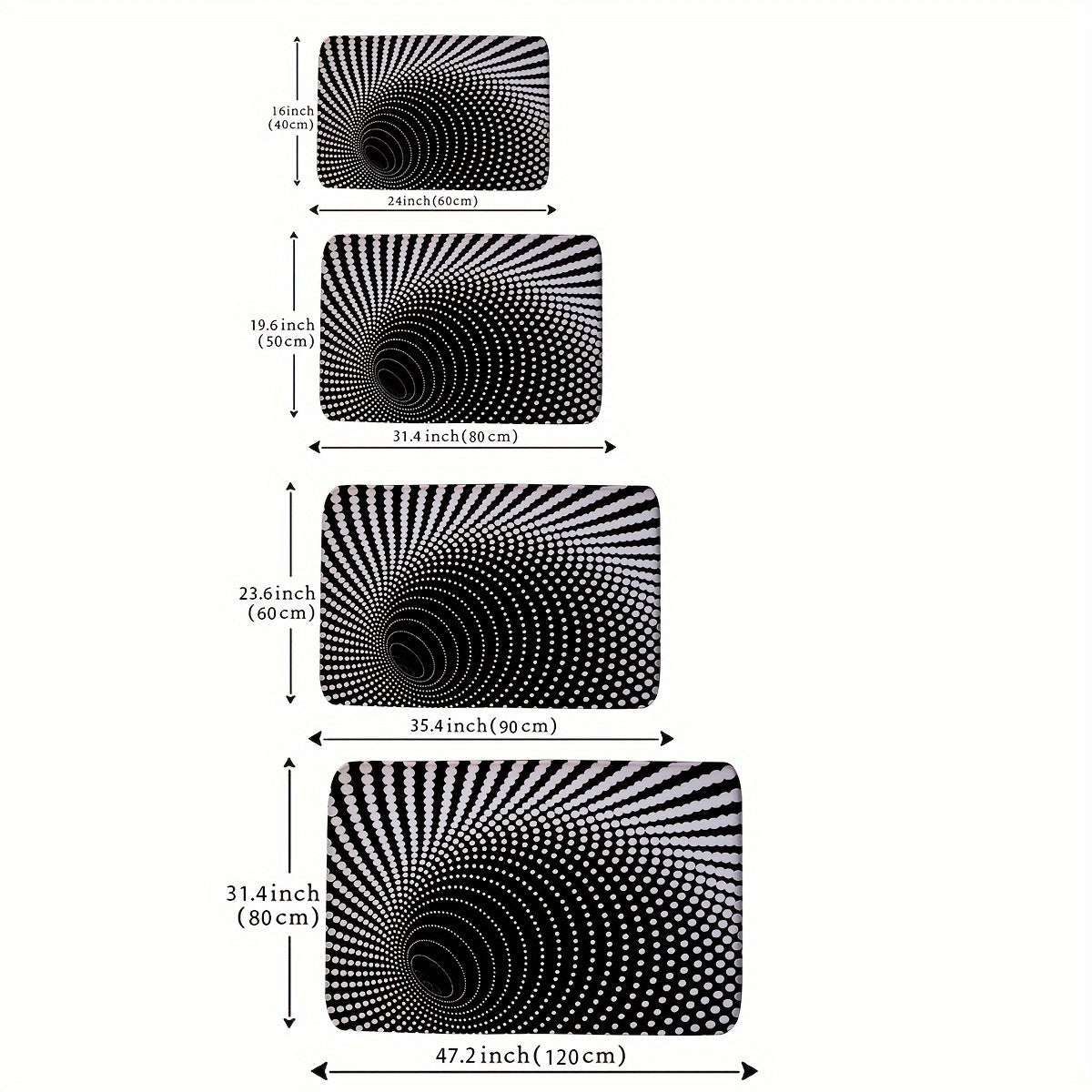 Rectangular Welcome Mat Non-Slip 3D Black Hole Pattern Indoor Outdoor