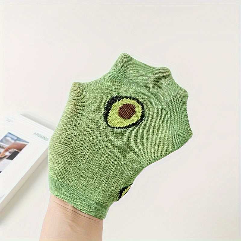 Women’s Avocado Print Ankle Socks 5 Pairs Lightweight Cotton Polyester