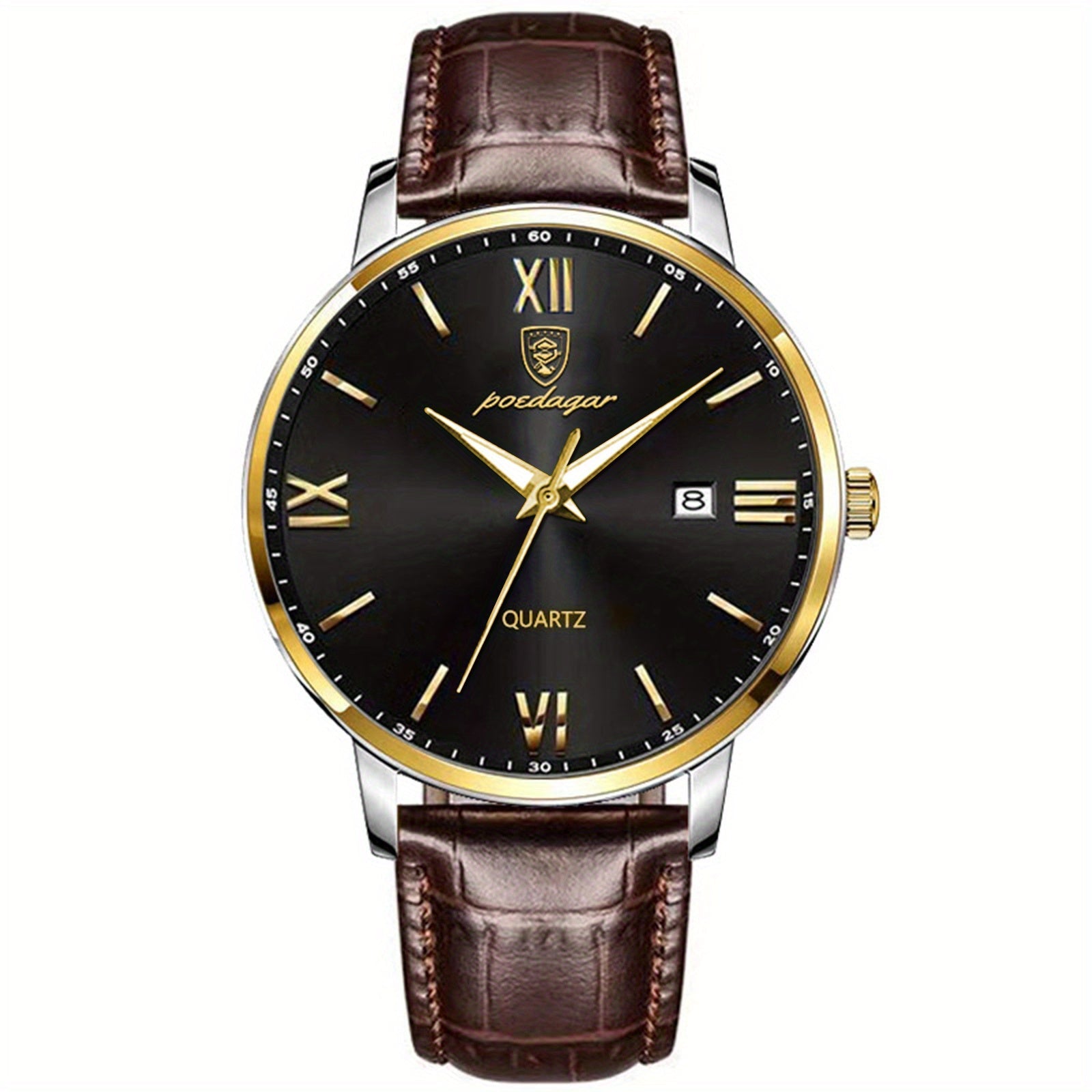 Men's Casual Quartz Watch with Luminous Calendar and PU Leather Band