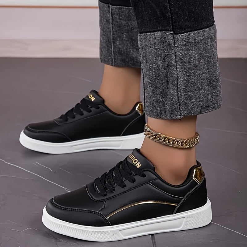 Women’s Low-Top Sneakers with Golden Accents Lightweight Breathable Casual