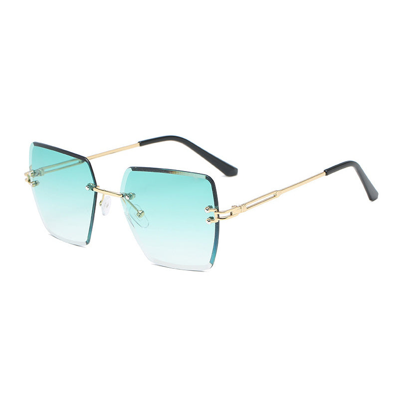 Gafas de moda sin montura con lentes degradados, inspiración oceánica, marco de metal para actividades al aire libre