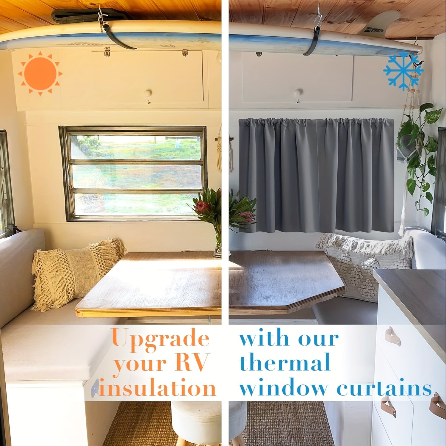 2-to'plam RV oynasi pardasi qoraqog'oz issiqlik izolyatsiyasi maxfiyati qisqa pardalar kulrang