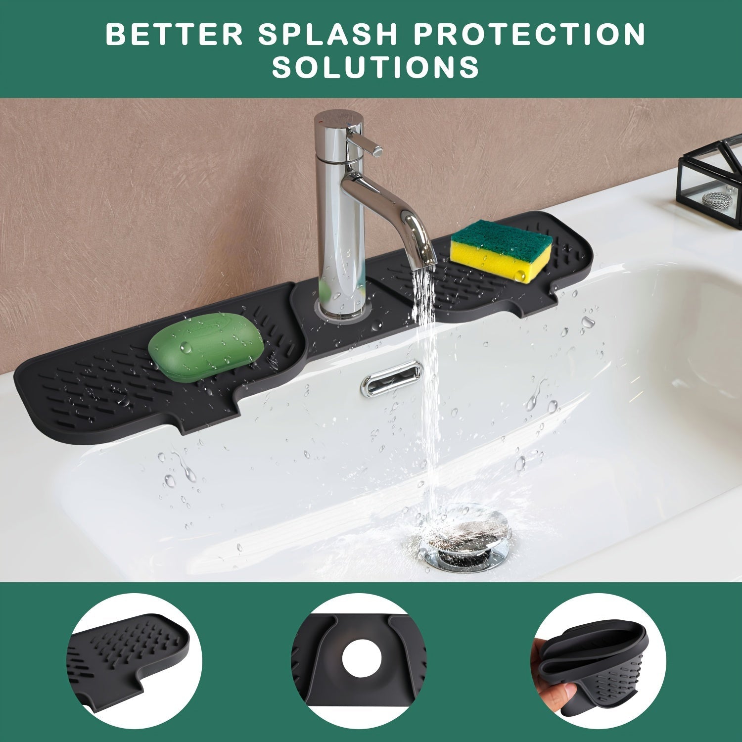 Silicone Sink Accessories Set Including Splash Pad Faucet Pad Drain Pad and Handle Drip Tray for Kitchen and Bathroom
