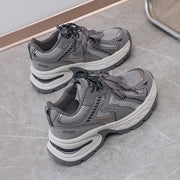 Women's Breathable Mesh PU Cover Low-Top Sneakers Casual Shoes Grey Black