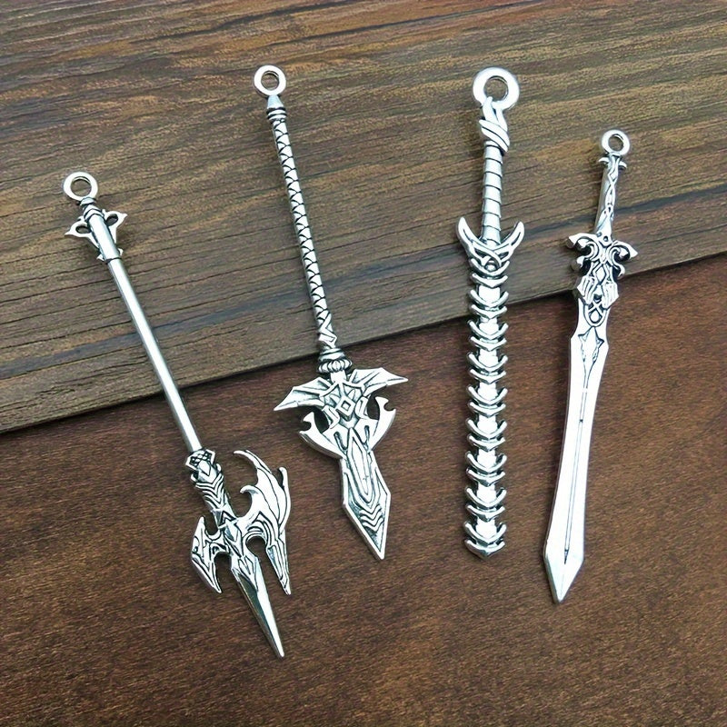 Set of 20 Mixed Zinc Alloy Antique Silver Knight Sword Gun Bow Charms for Jewelry Making