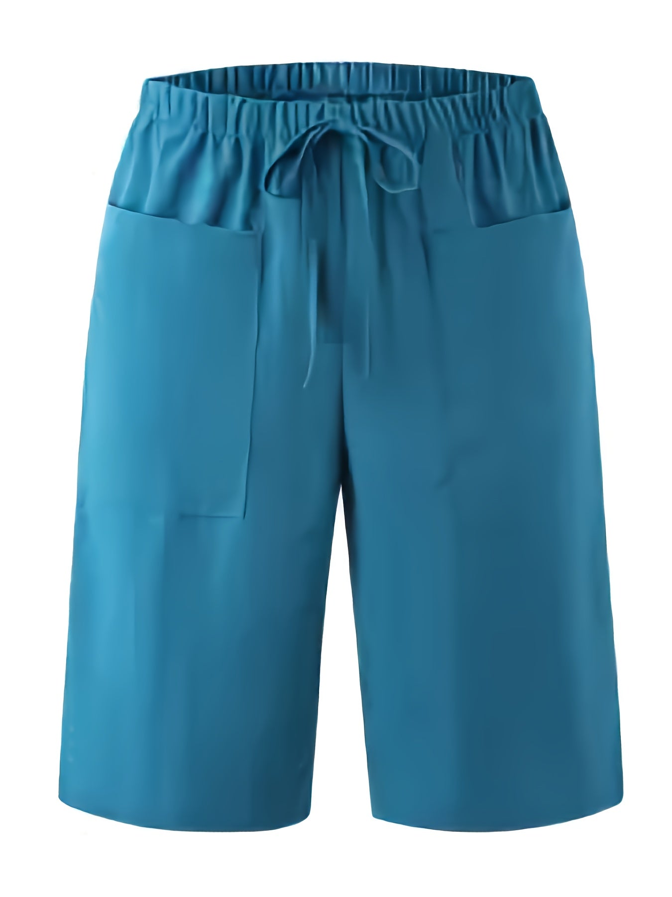 Pantalones cortos de poliéster para mujer talla grande, color sólido, cintura alta, con bolsillos