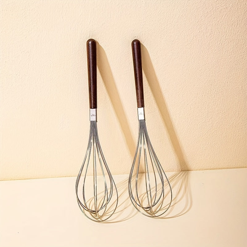 Stainless Steel Handheld Egg Beater with Wooden Handle for Baking