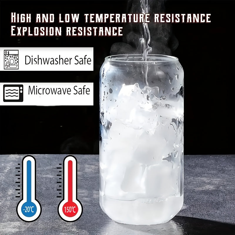 16 Oz Glass Cups with Bamboo Lids and Straws, Beer Can Shape, Drinkware