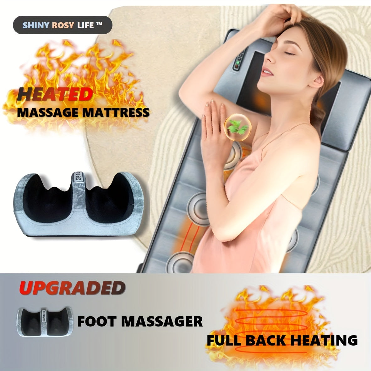 Massage Mattress with Heating, 10-Zone Vibration, Foot and Calf Massage, Grey Velvet Fabric