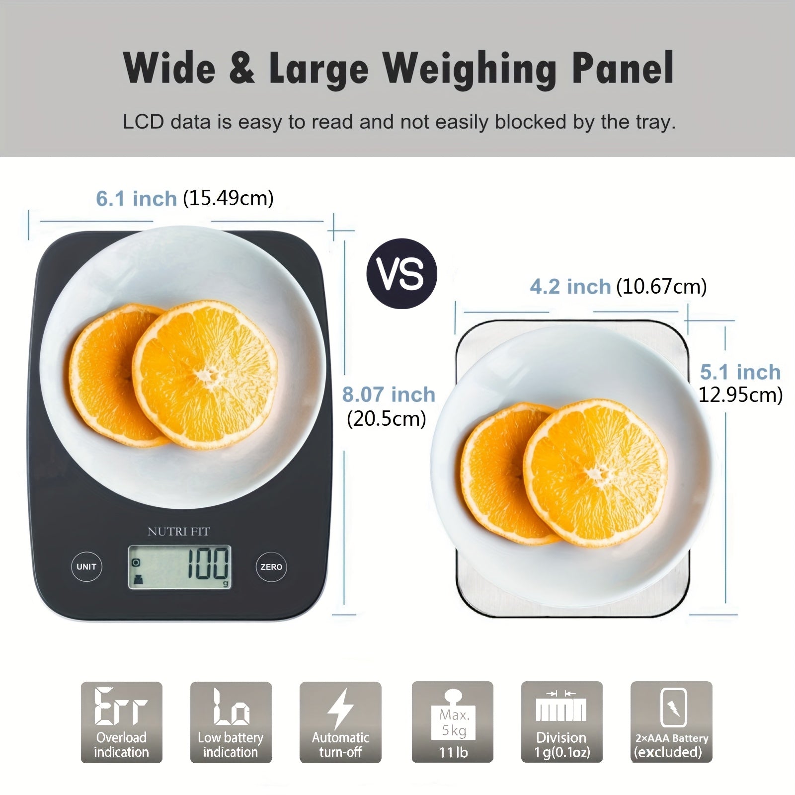 1 dona NUTRI FIT Food Scale pishirish, pishirish va ovqat tayyorlash uchun, 5 ta rejim va Tare funksiyasi bilan, vazn yo'qotish, diet va Keto diet uchun - Qishda batareyaga ehtiyoj yo'q.
