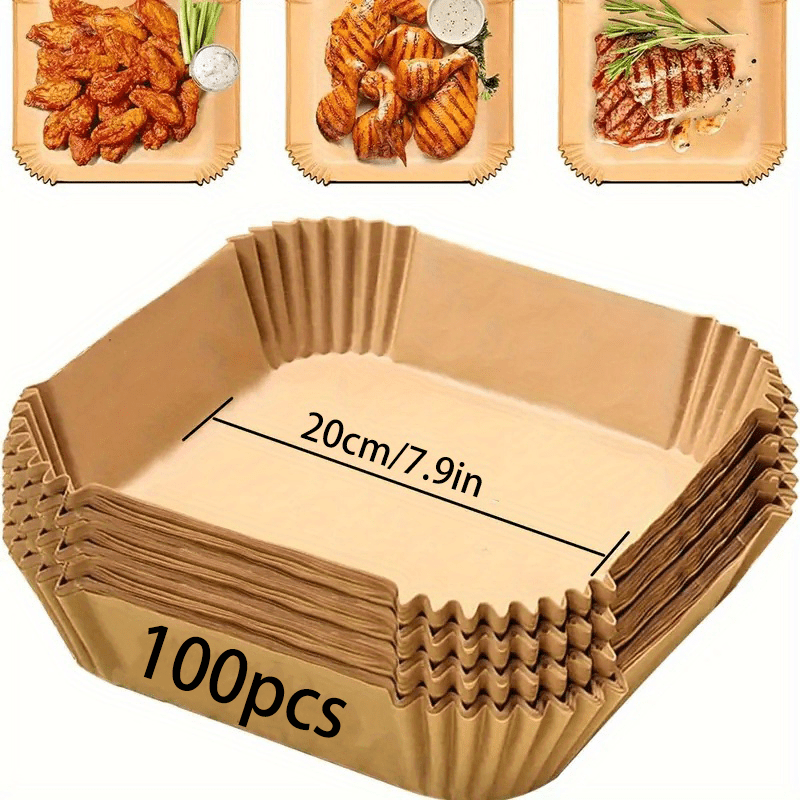 Kvadrat bir martalik qog'oz linerslar uchun havo fritöz 50-200 dona, yopishqoqsiz, oqib ketmas, yog' va suvga chidamli