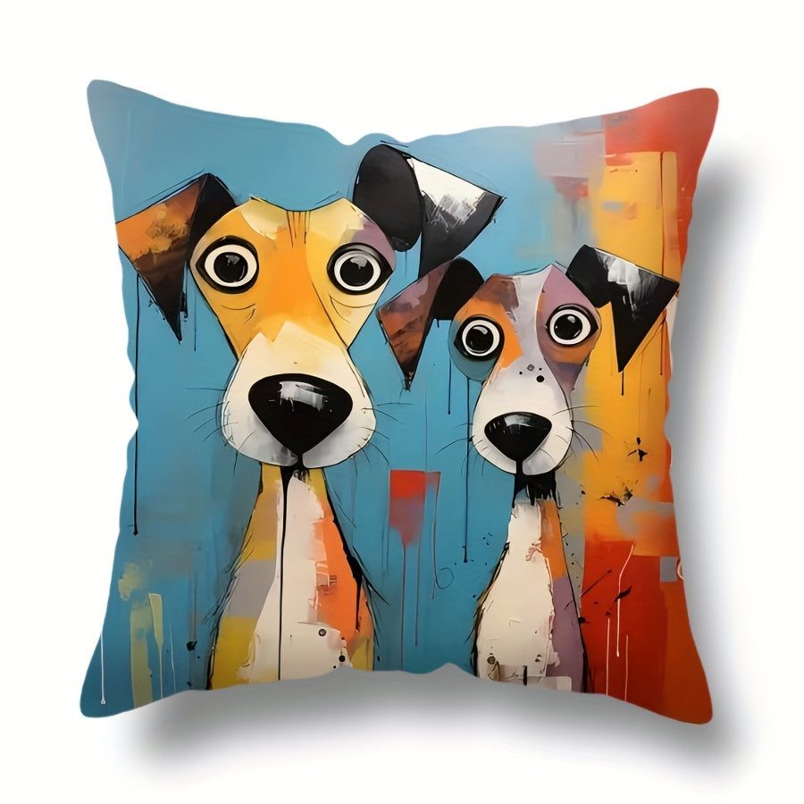 Dog Print Throw Pillow Cover Abstract Art Soft Woven Polyester Zippered Machine Washable