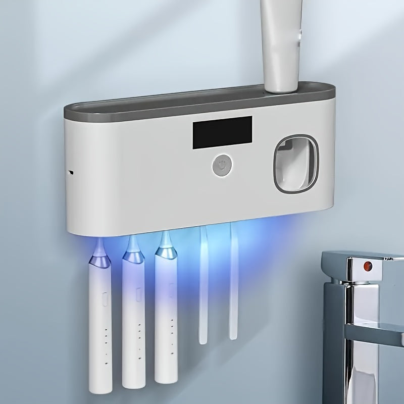 Wall-Mounted Smart Toothbrush with Toothpaste Dispenser and Organizer USB Rechargeable Plastic