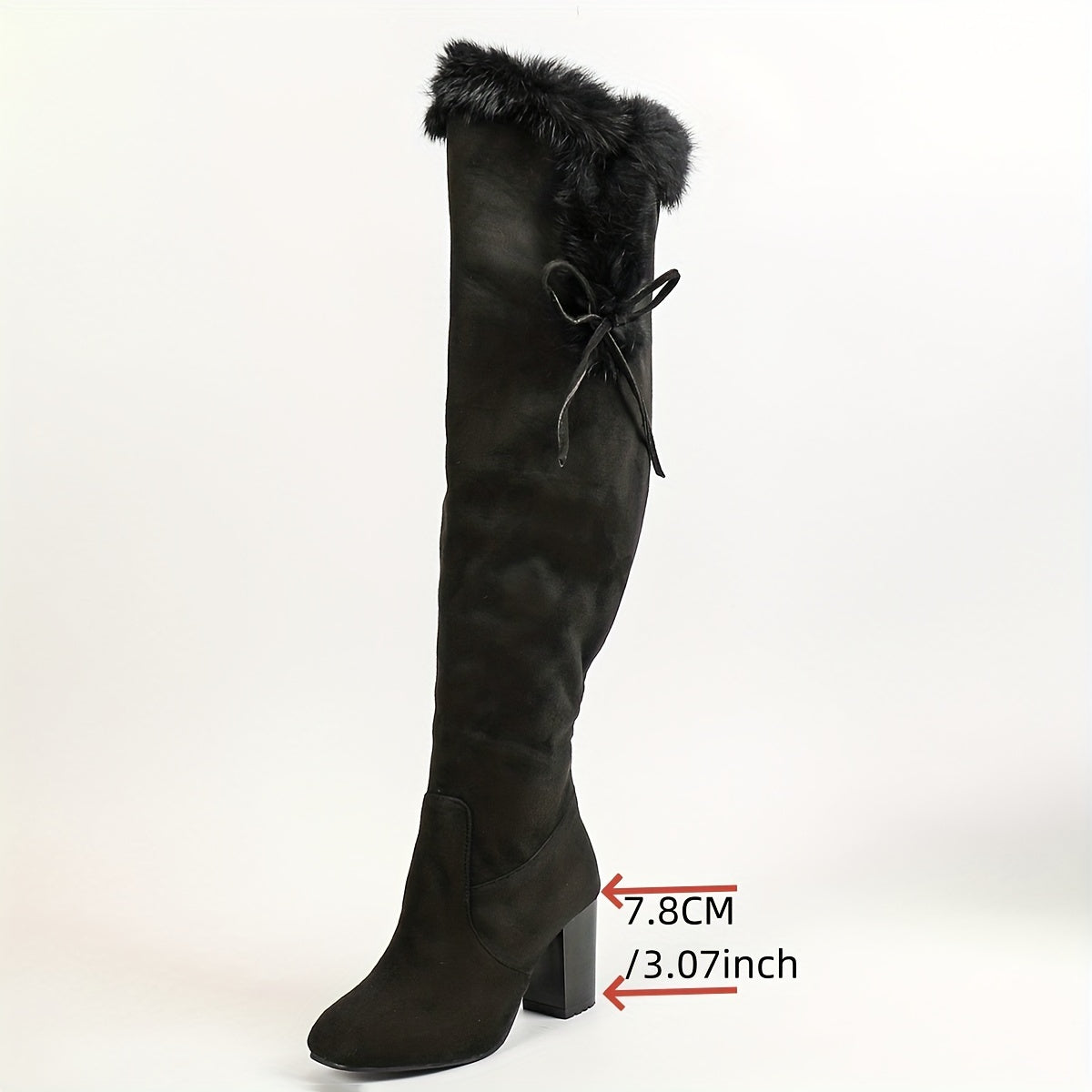 Women's Winter Knee-High Boots with Fleece Lining, Block Heel, Zipper